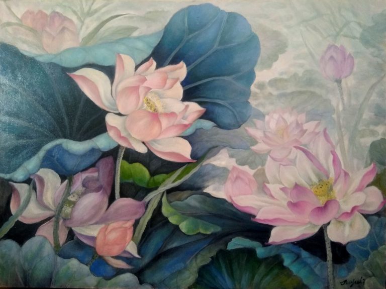 Jinyu Li artwok Lotus in the wind Oil on canvas